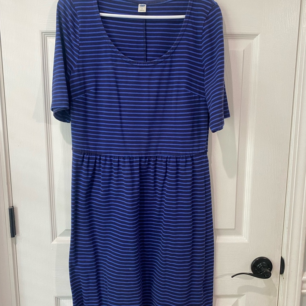 Old Navy Dress Womens Large Blue Stripe Fit & Flare Knit Classic Office SS